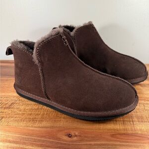 Lands End Men's Brown Suede Faux Fur Hard Sole Slippers Size 9 NWOT